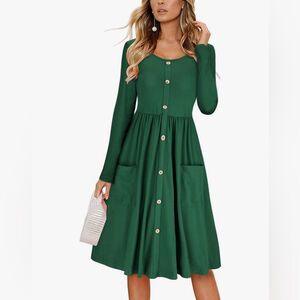 NEW Green Casual Button Long Sleeve Dress XL